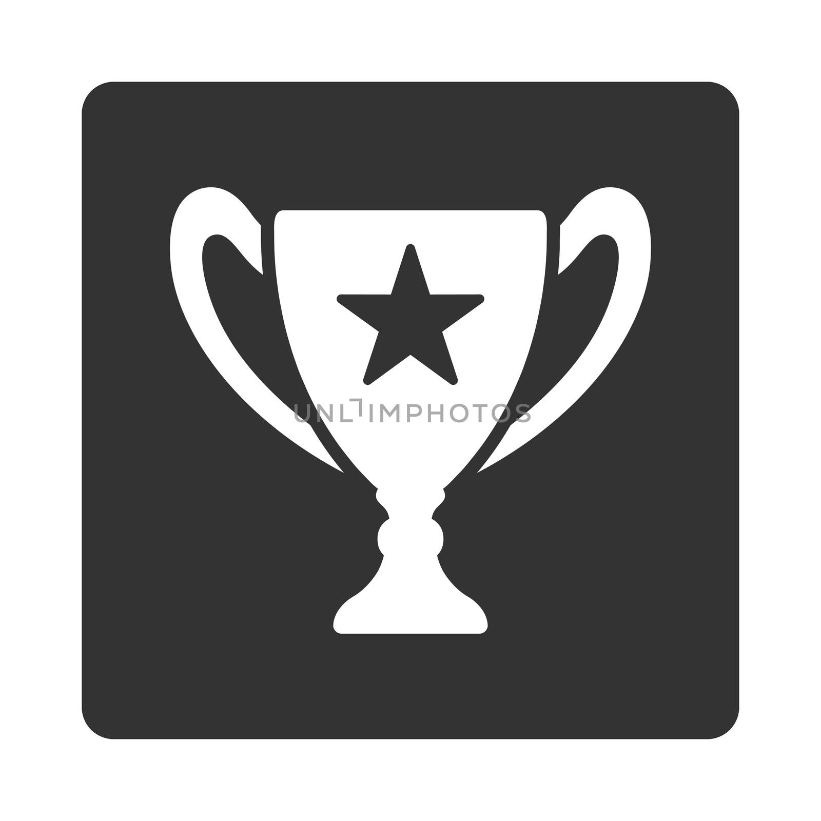 Trophy icon from Award Buttons OverColor Set. Icon style is white and gray colors, flat rounded square button, white background.