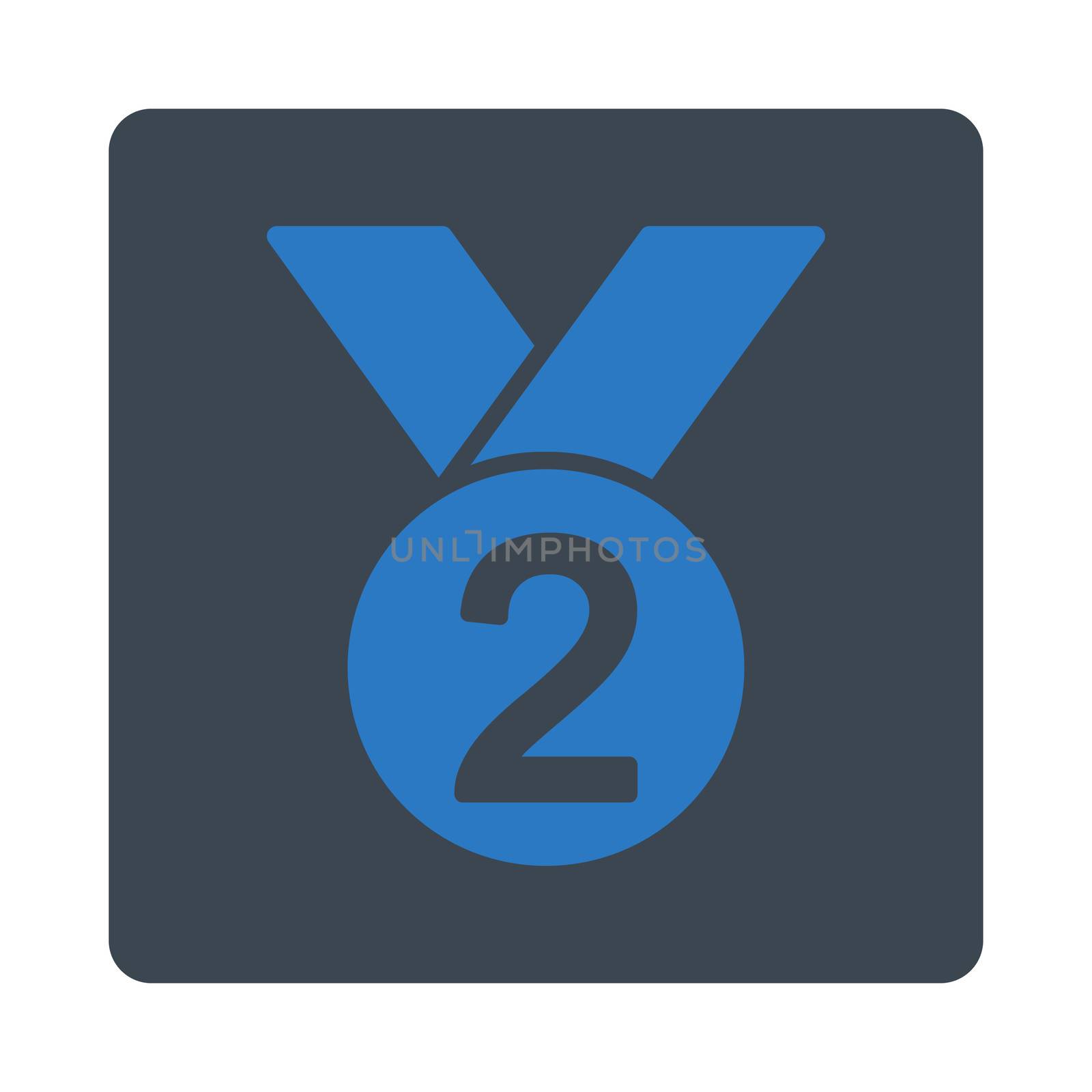 Silver medal icon from Award Buttons OverColor Set. Icon style is smooth blue colors, flat rounded square button, white background.