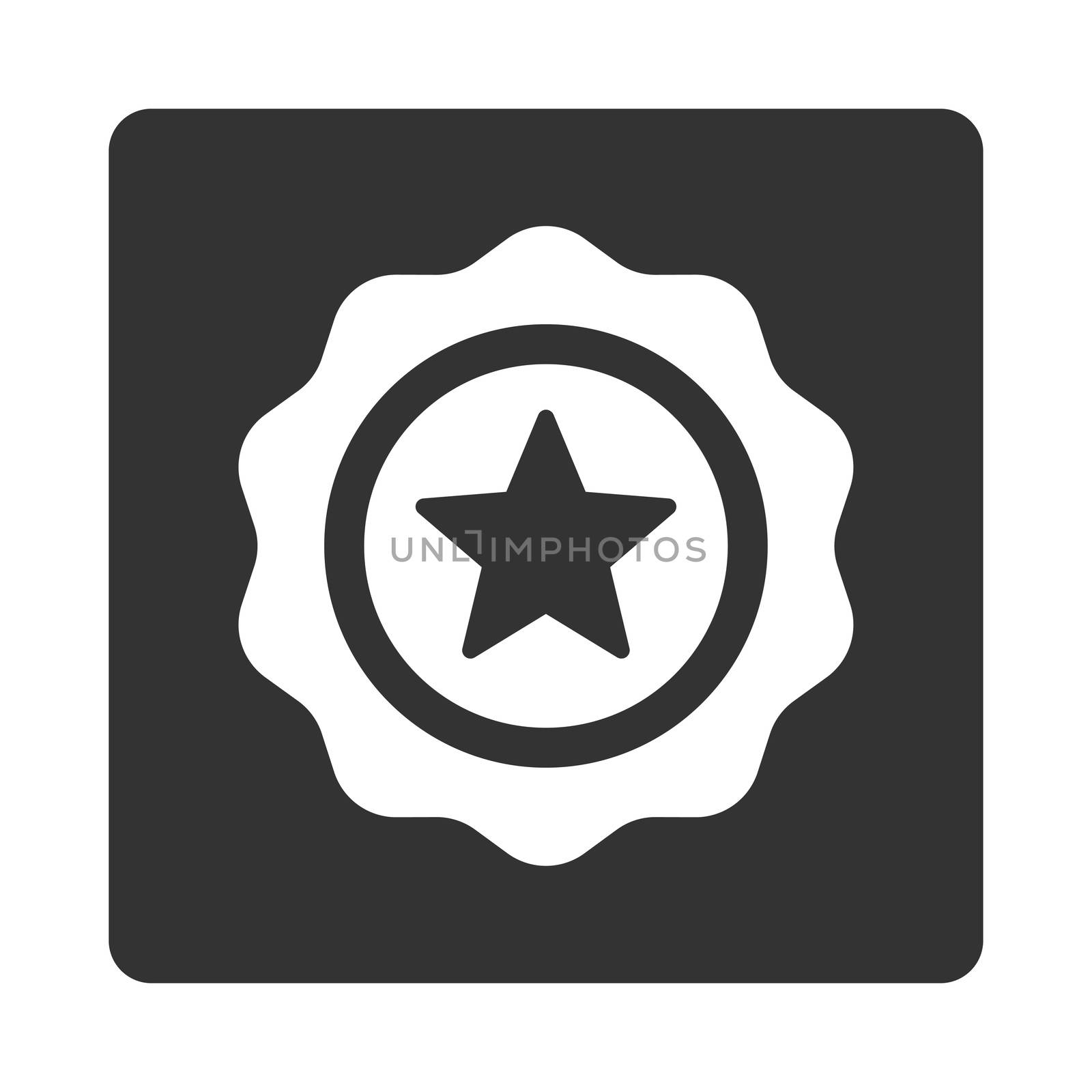 Reward seal icon from Award Buttons OverColor Set. Icon style is white and gray colors, flat rounded square button, white background.