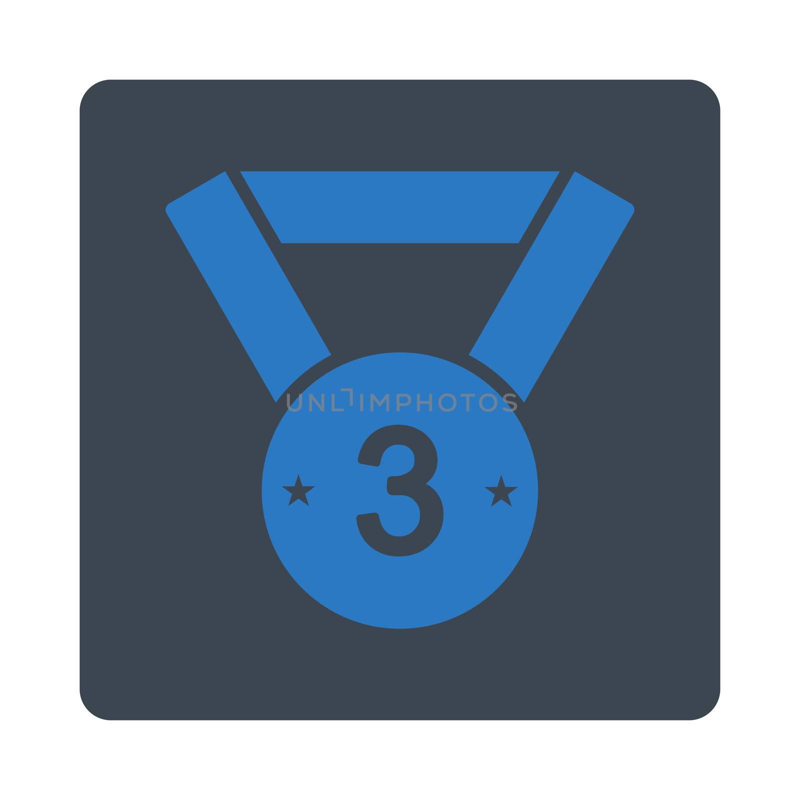 Third medal icon from Award Buttons OverColor Set. Icon style is smooth blue colors, flat rounded square button, white background.