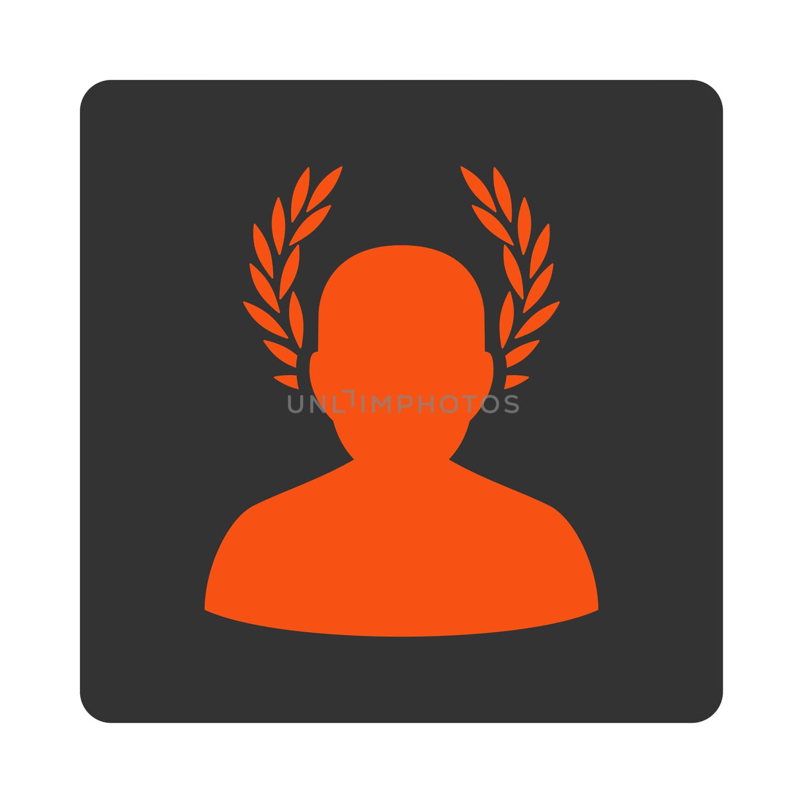 Caesar icon from Award Buttons OverColor Set. Icon style is orange and gray colors, flat rounded square button, white background.