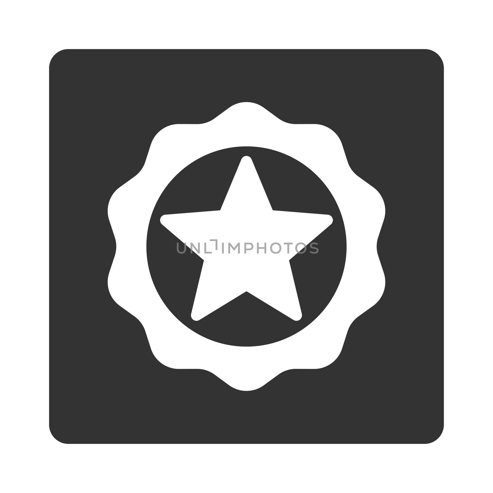 Award seal icon from Award Buttons OverColor Set. Icon style is white and gray colors, flat rounded square button, white background.