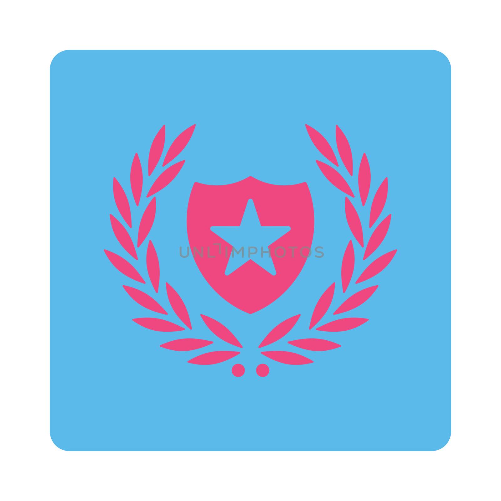 Shield icon from Award Buttons OverColor Set. Icon style is pink and blue colors, flat rounded square button, white background.