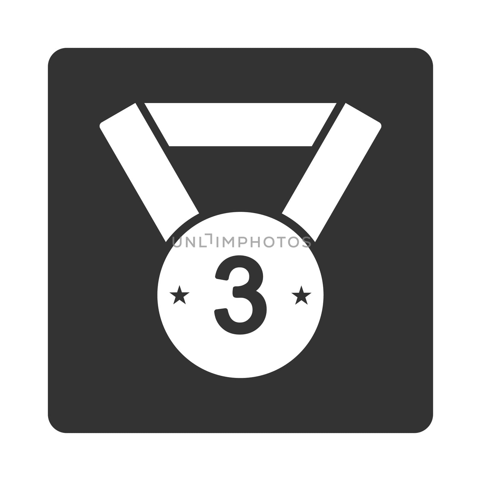 Third medal icon from Award Buttons OverColor Set. Icon style is white and gray colors, flat rounded square button, white background.