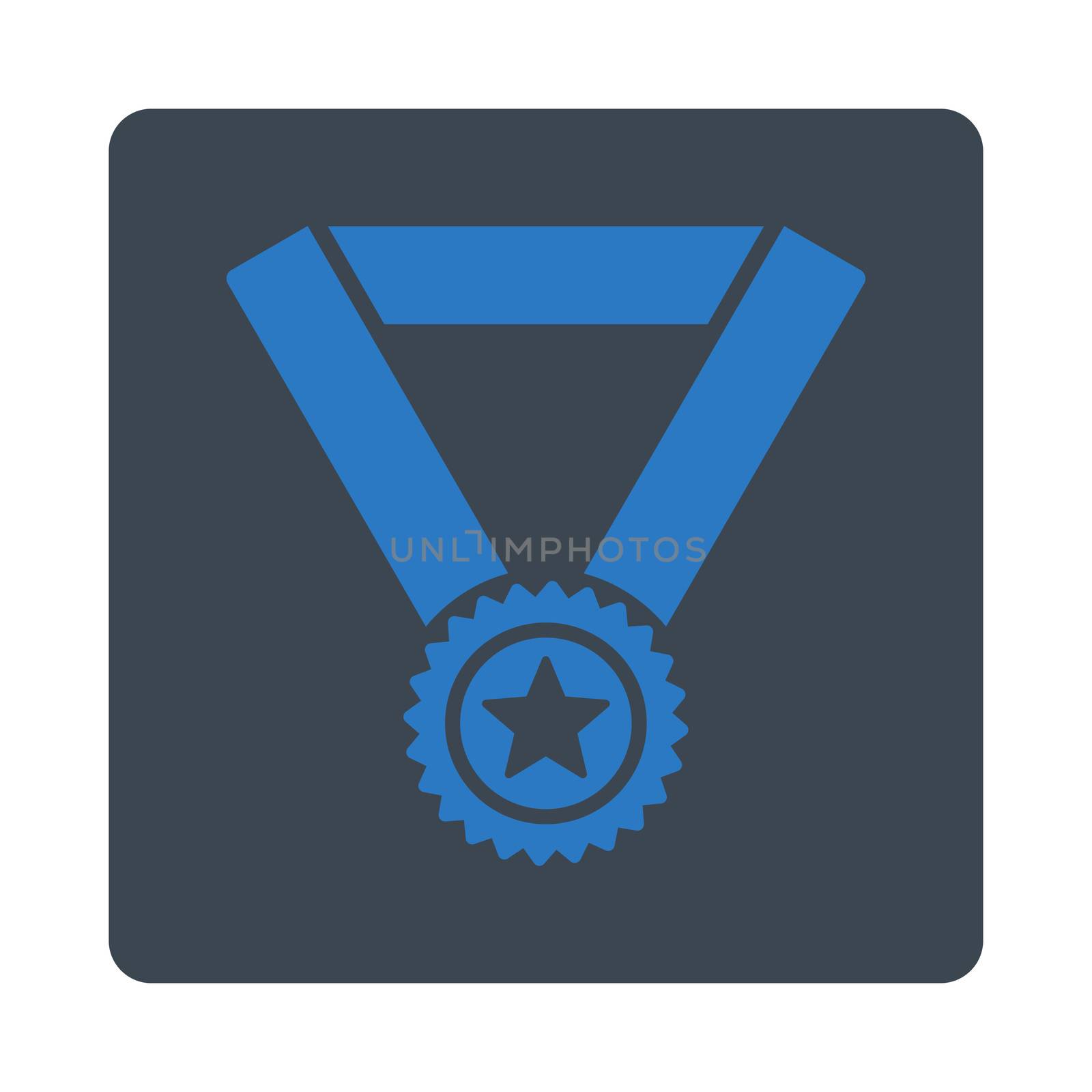 Winner medal icon from Award Buttons OverColor Set. Icon style is smooth blue colors, flat rounded square button, white background.