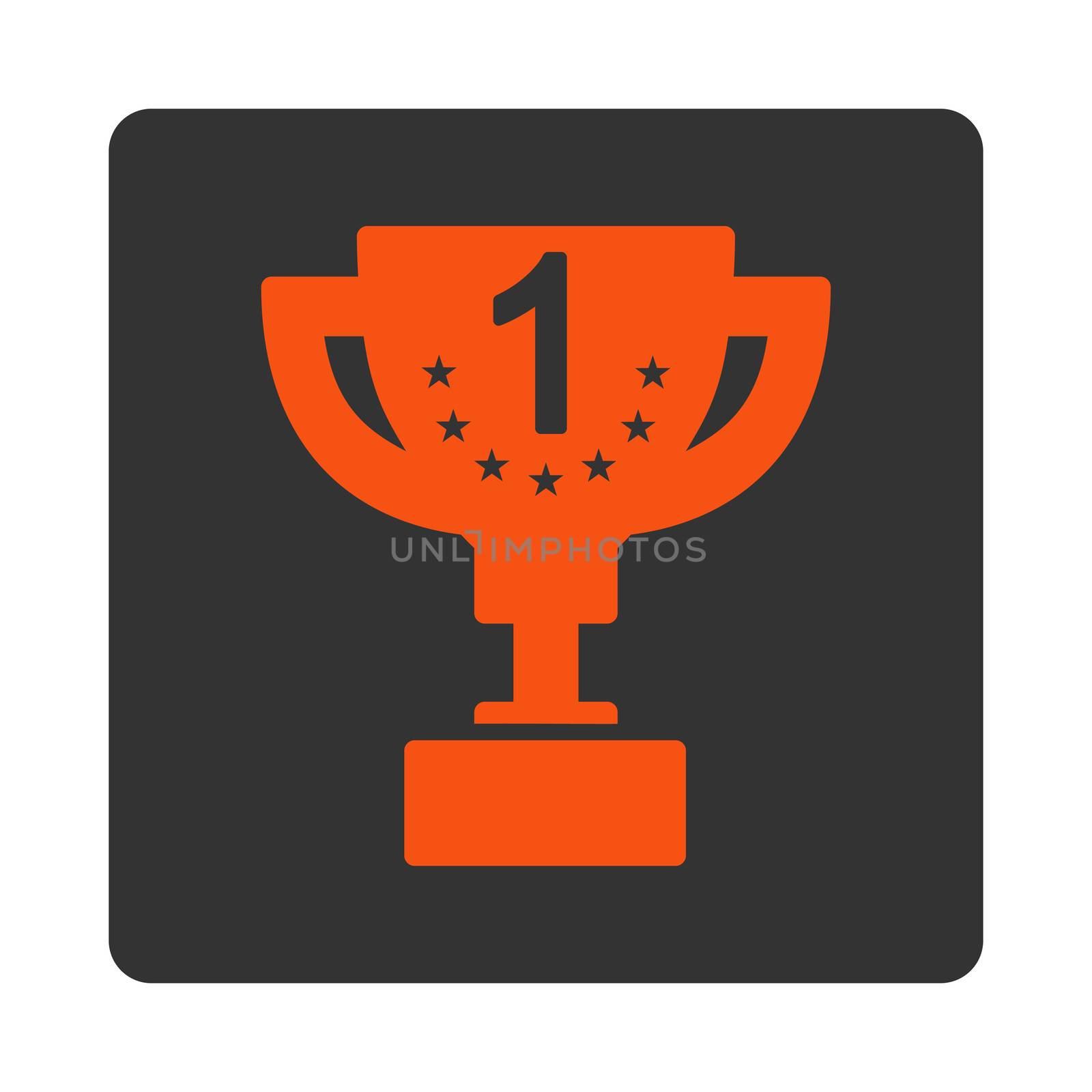 First prize icon from Award Buttons OverColor Set. Icon style is orange and gray colors, flat rounded square button, white background.