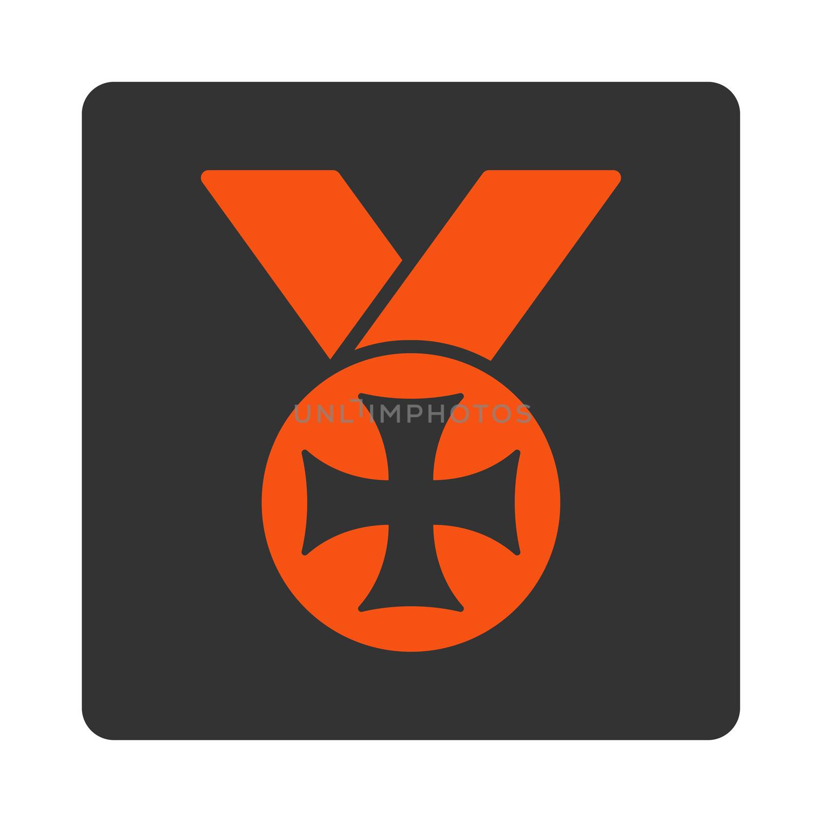 Maltese medal icon from Award Buttons OverColor Set. Icon style is orange and gray colors, flat rounded square button, white background.