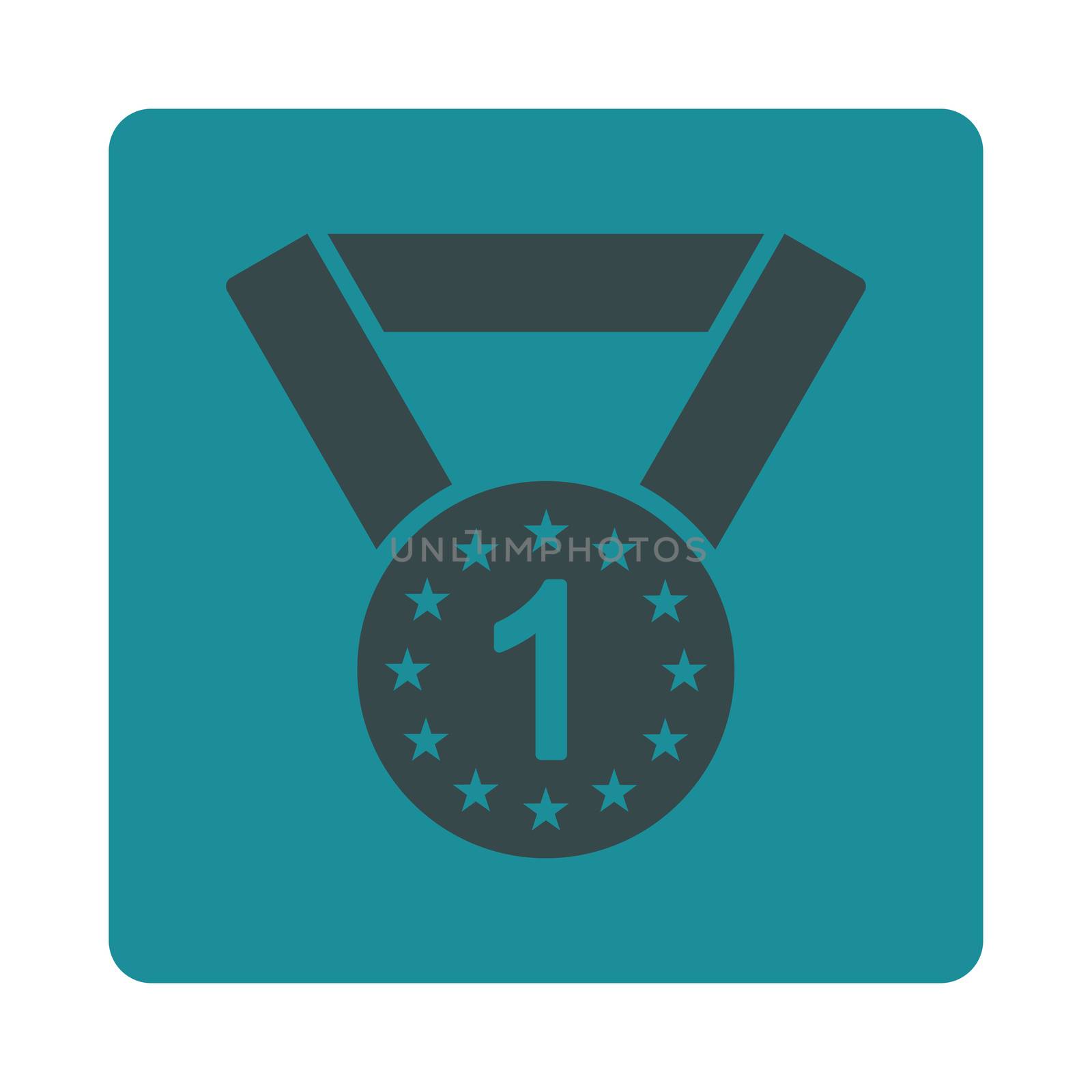 First medal icon from Award Buttons OverColor Set. Icon style is soft blue colors, flat rounded square button, white background.