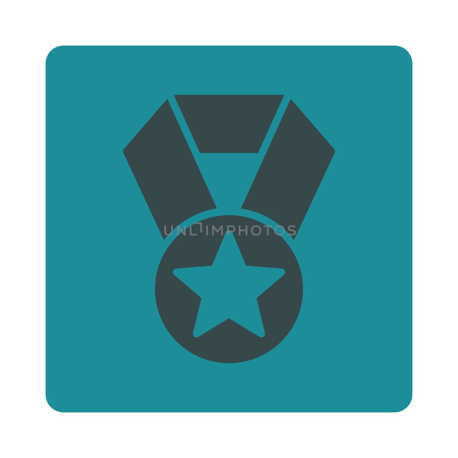 Champion medal icon from Award Buttons OverColor Set. Icon style is soft blue colors, flat rounded square button, white background.
