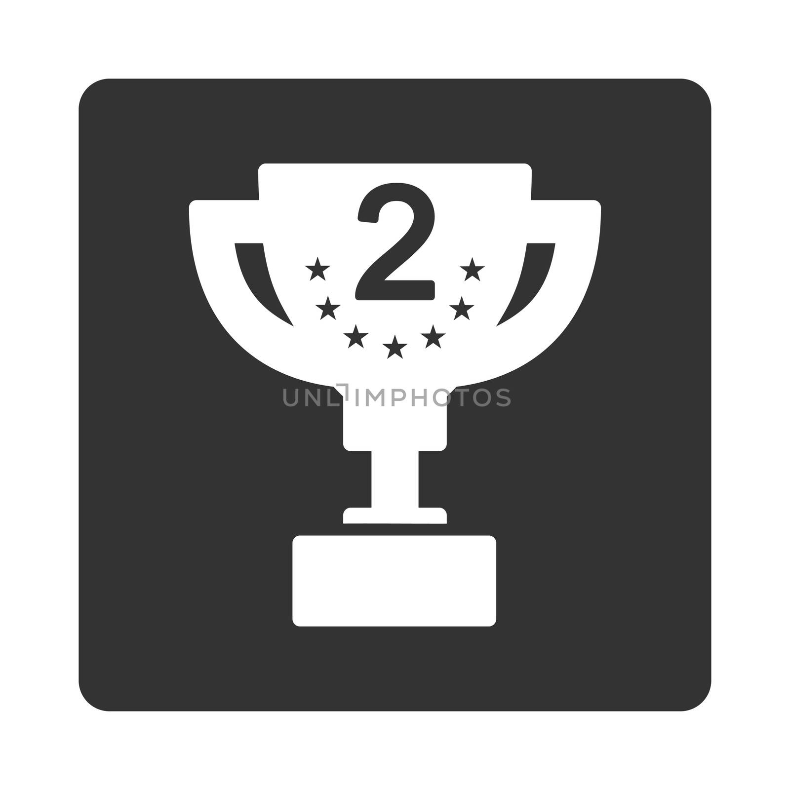 Second prize icon from Award Buttons OverColor Set. Icon style is white and gray colors, flat rounded square button, white background.