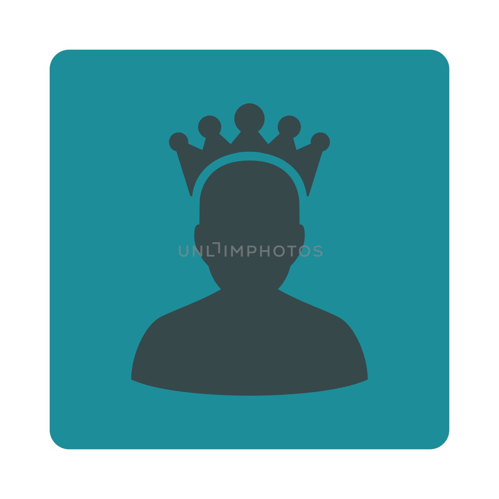 King icon from Award Buttons OverColor Set. Icon style is soft blue colors, flat rounded square button, white background.