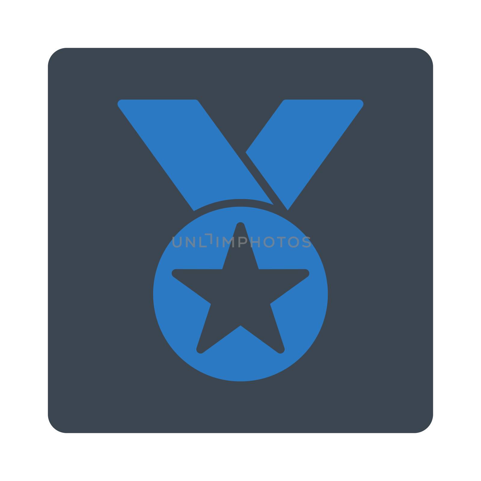 Medal icon from Award Buttons OverColor Set. Icon style is smooth blue colors, flat rounded square button, white background.