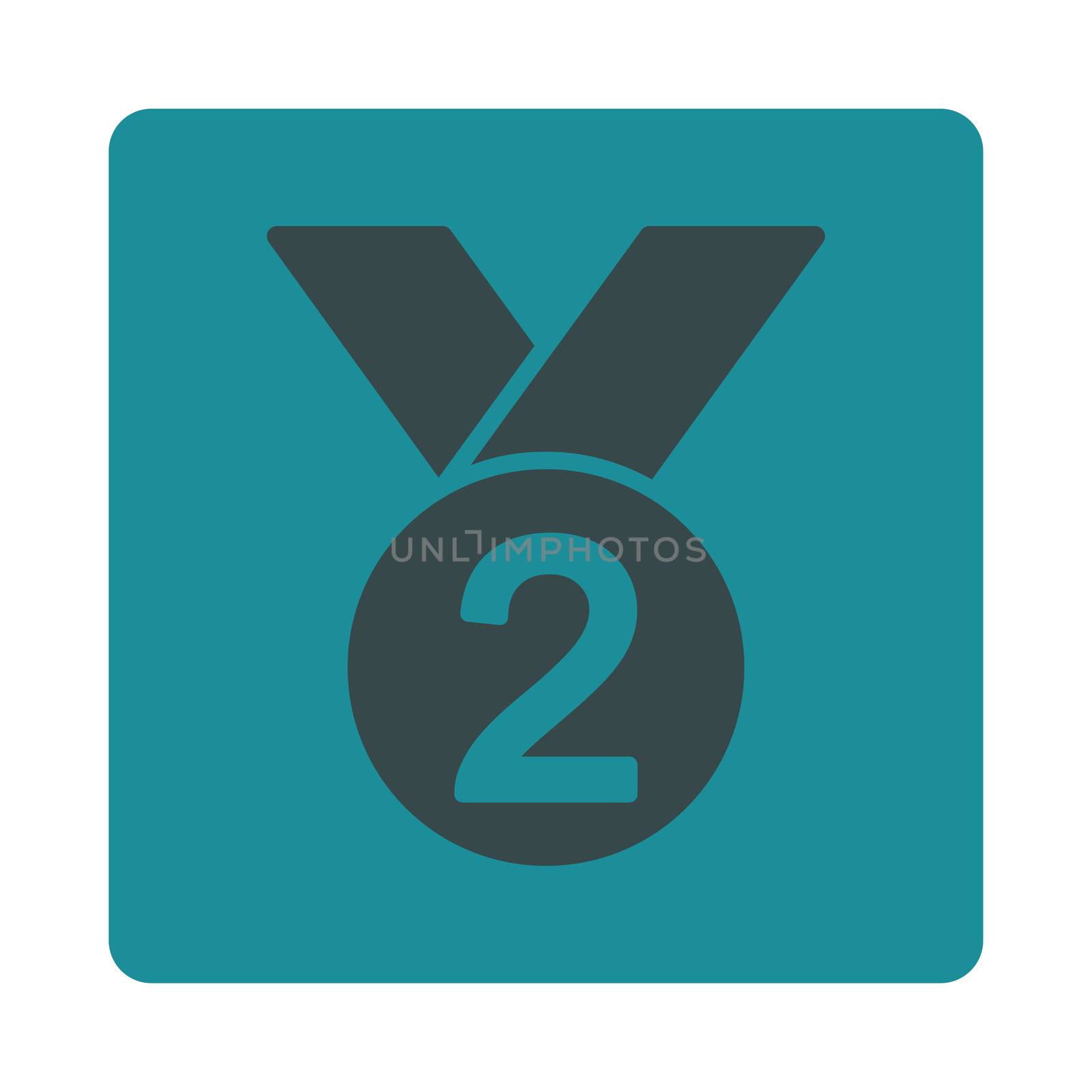 Silver medal icon from Award Buttons OverColor Set. Icon style is soft blue colors, flat rounded square button, white background.