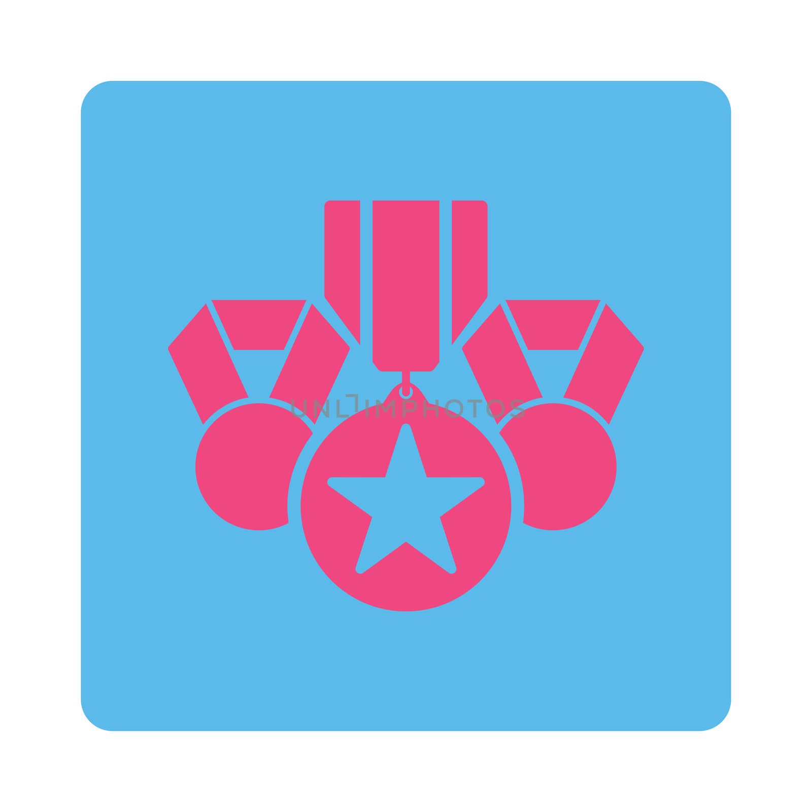 Awards icon from Award Buttons OverColor Set. Icon style is pink and blue colors, flat rounded square button, white background.