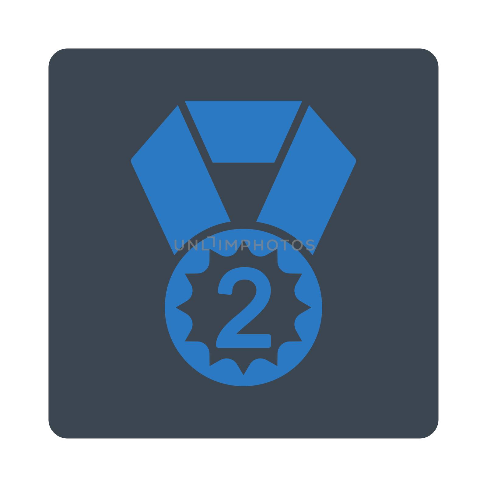 Second place icon from Award Buttons OverColor Set. Icon style is smooth blue colors, flat rounded square button, white background.