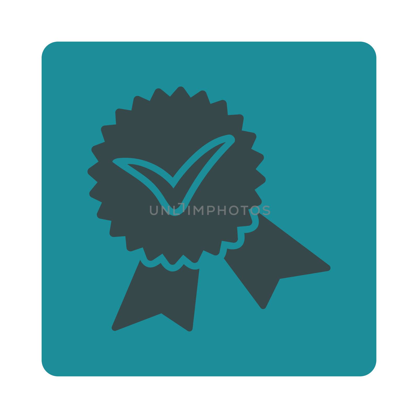 Validation seal icon from Award Buttons OverColor Set. Icon style is soft blue colors, flat rounded square button, white background.