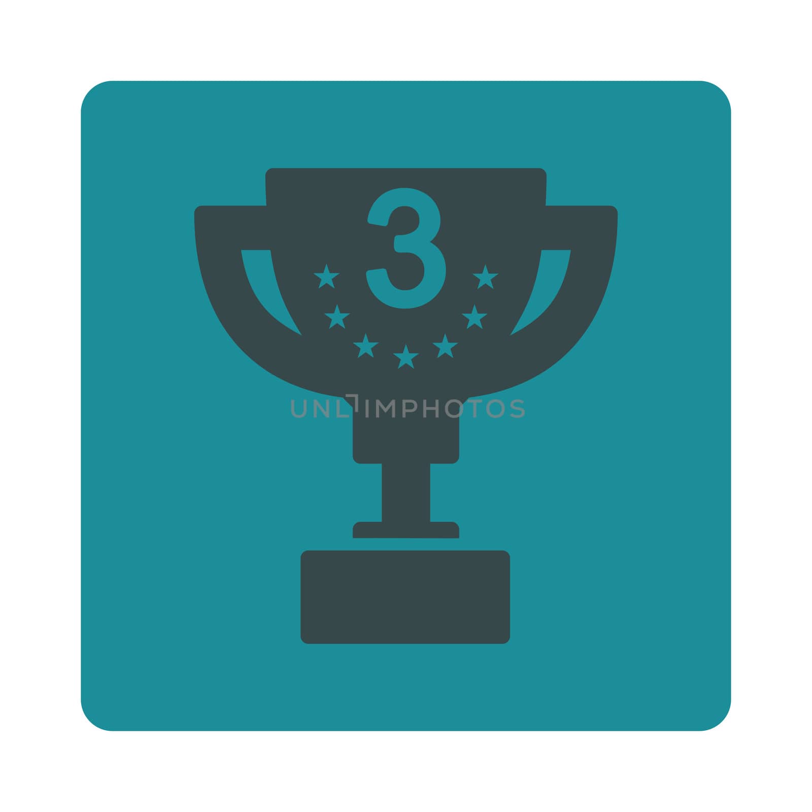Third prize icon from Award Buttons OverColor Set. Icon style is soft blue colors, flat rounded square button, white background.