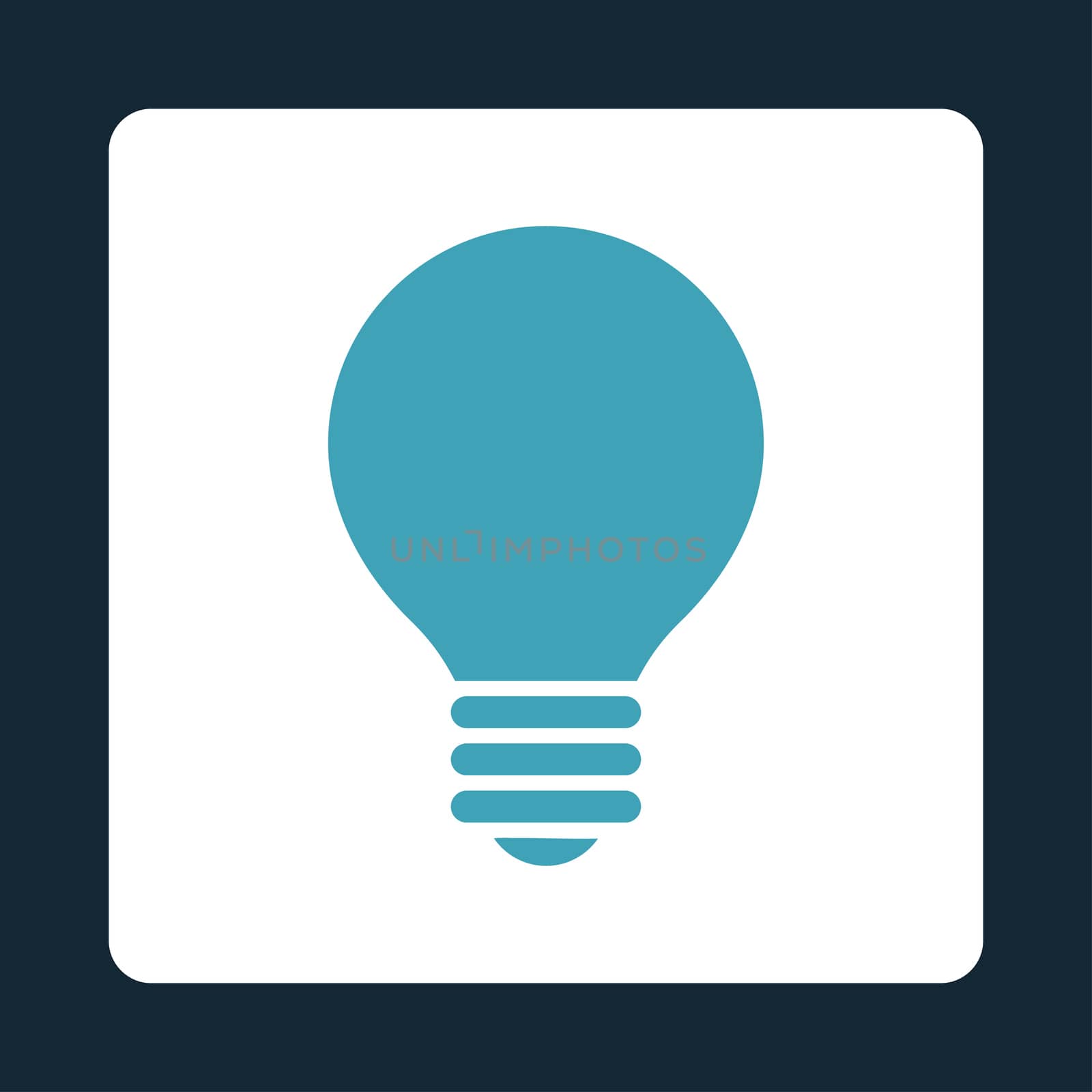 Electric Bulb icon from Primitive Buttons OverColor Set. This rounded square flat button is drawn with blue and white colors on a dark blue background.