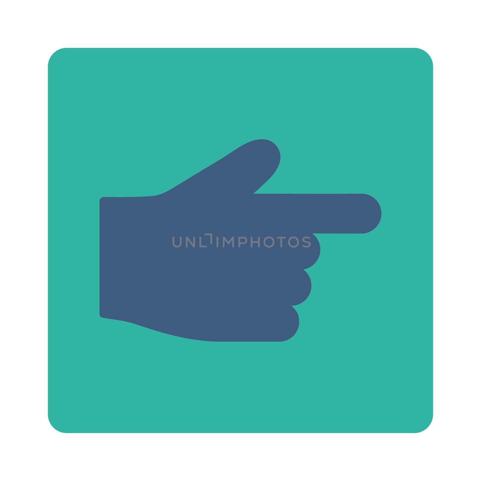 Index Finger icon from Primitive Buttons OverColor Set. This rounded square flat button is drawn with cobalt and cyan colors on a white background.