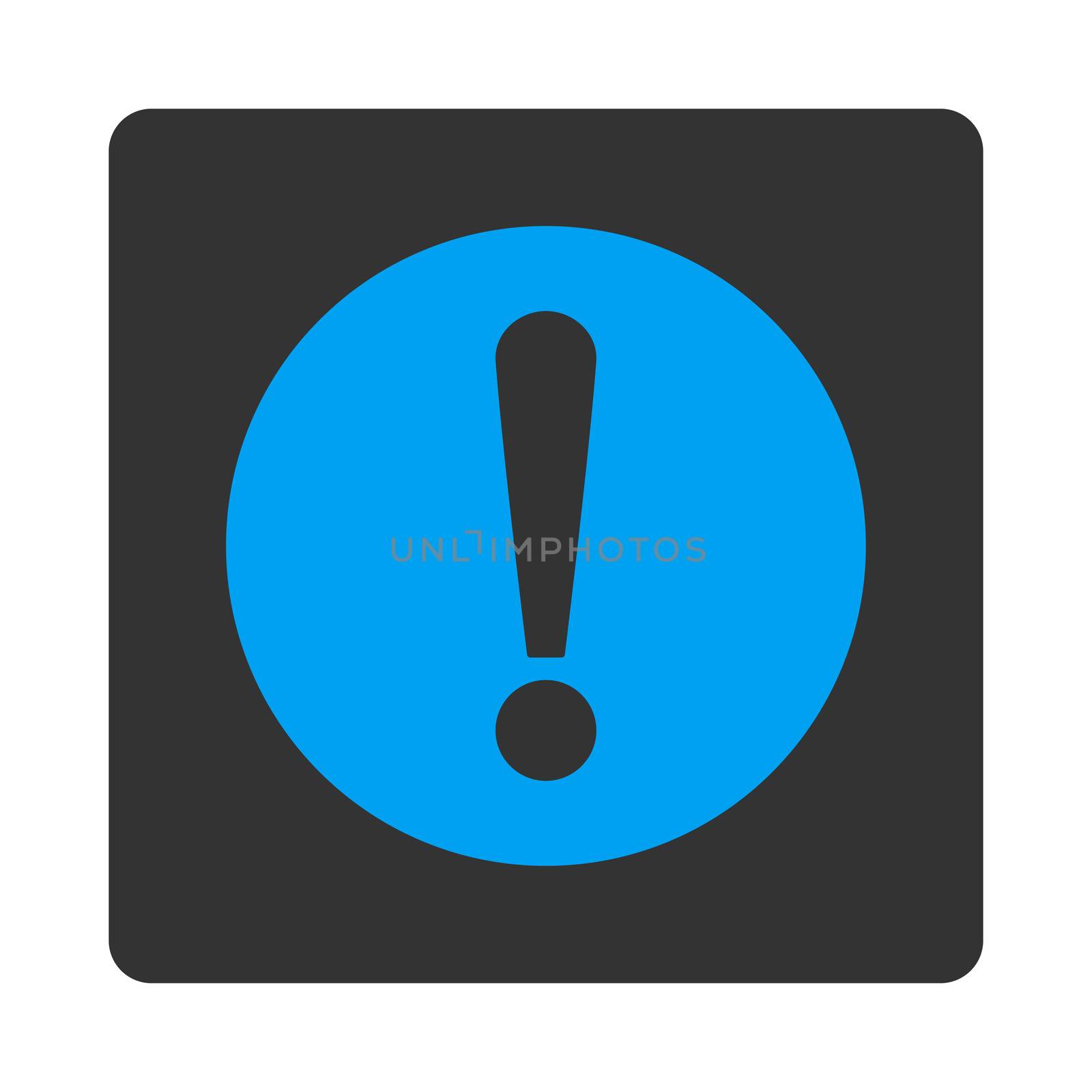 Problem icon from Primitive Buttons OverColor Set. This rounded square flat button is drawn with blue and gray colors on a white background.