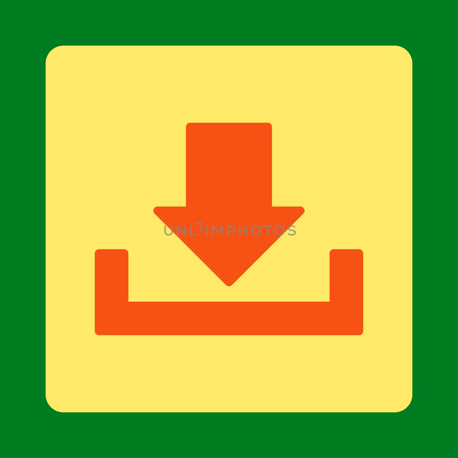 Download icon from Primitive Buttons OverColor Set. This rounded square flat button is drawn with orange and yellow colors on a green background.