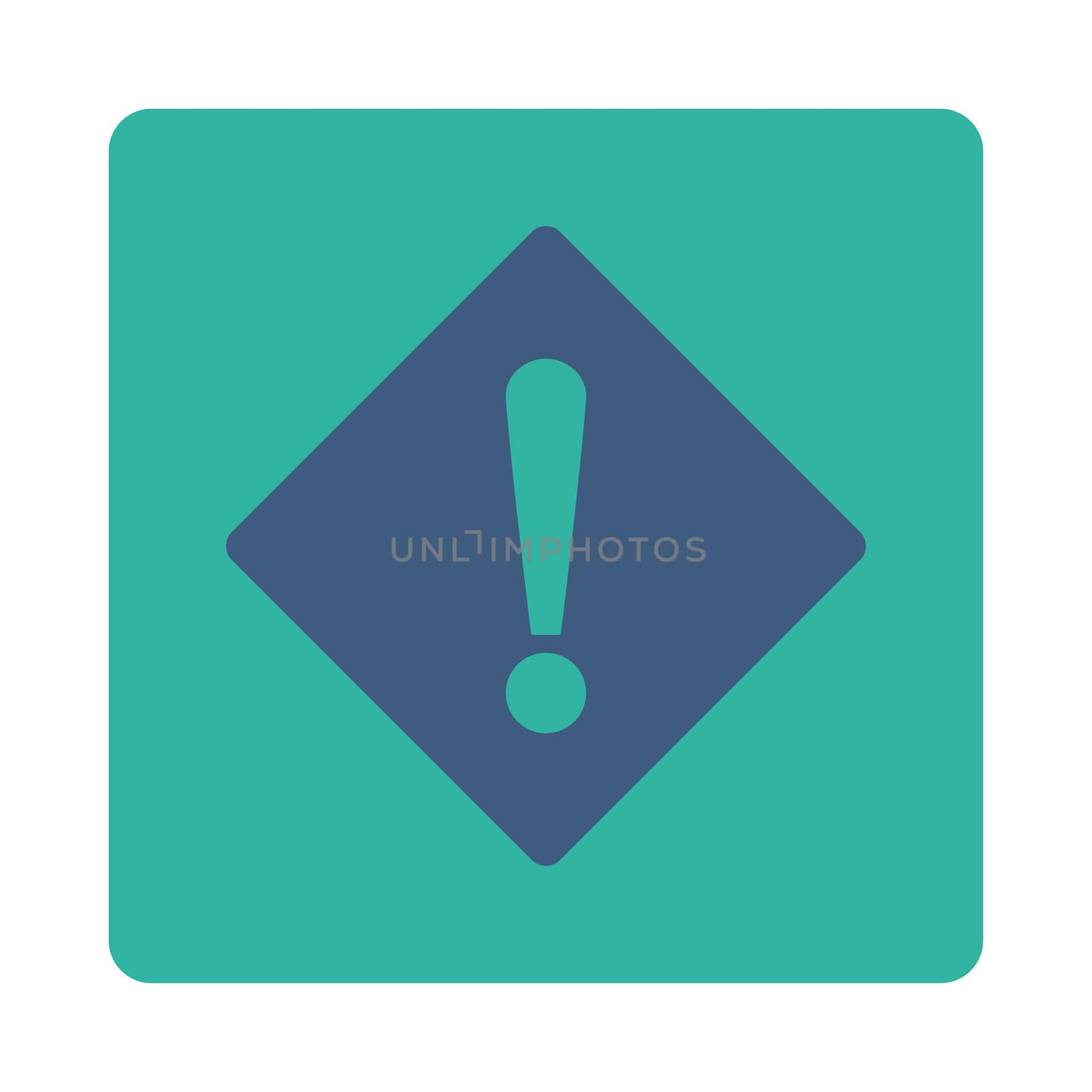 Error icon from Primitive Buttons OverColor Set. This rounded square flat button is drawn with cobalt and cyan colors on a white background.