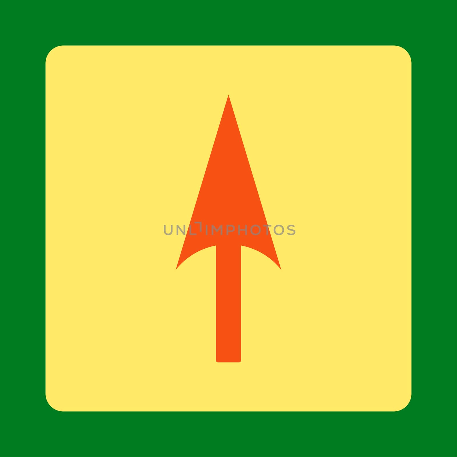 Arrow Axis Y icon from Primitive Buttons OverColor Set. This rounded square flat button is drawn with orange and yellow colors on a green background.