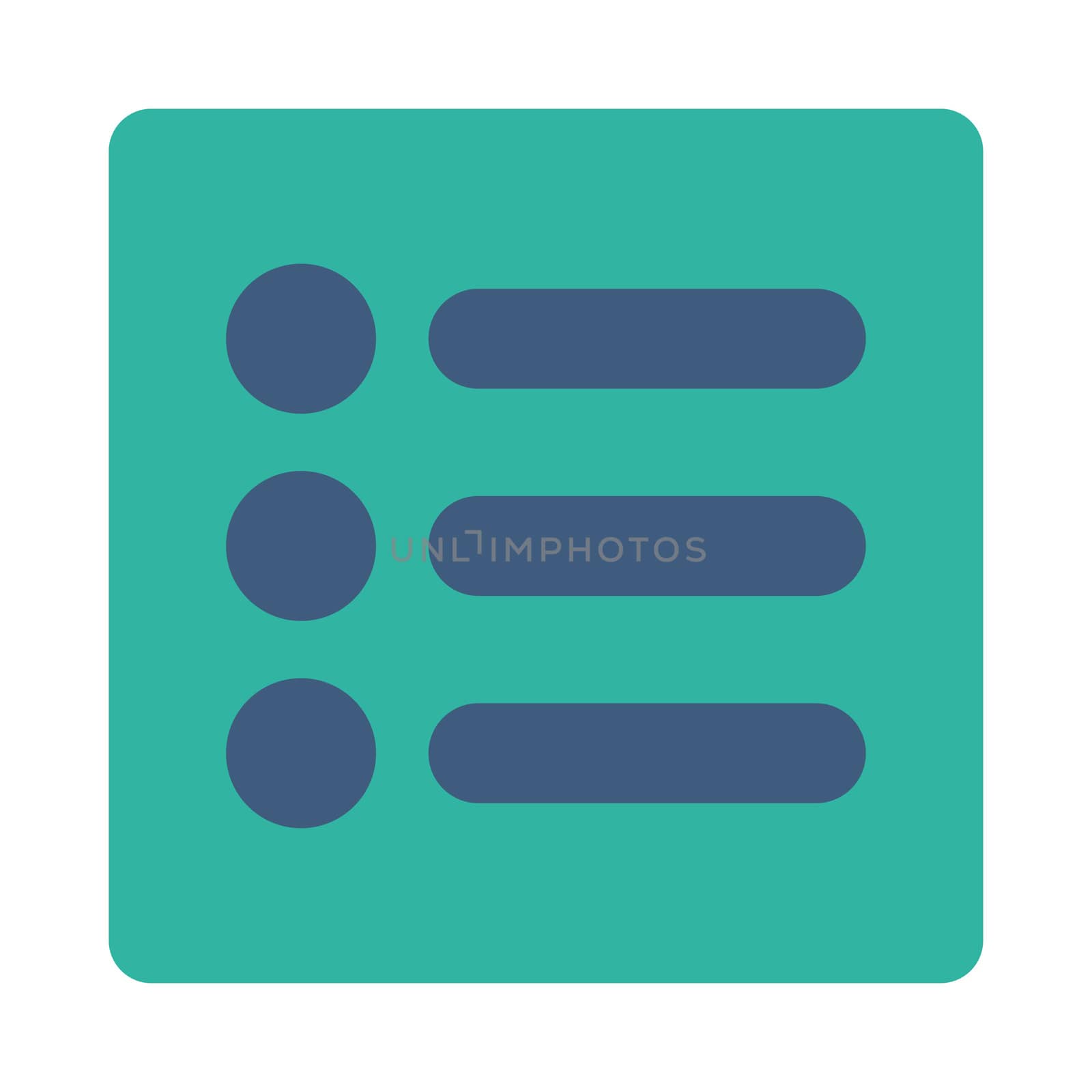 Items icon from Primitive Buttons OverColor Set. This rounded square flat button is drawn with cobalt and cyan colors on a white background.
