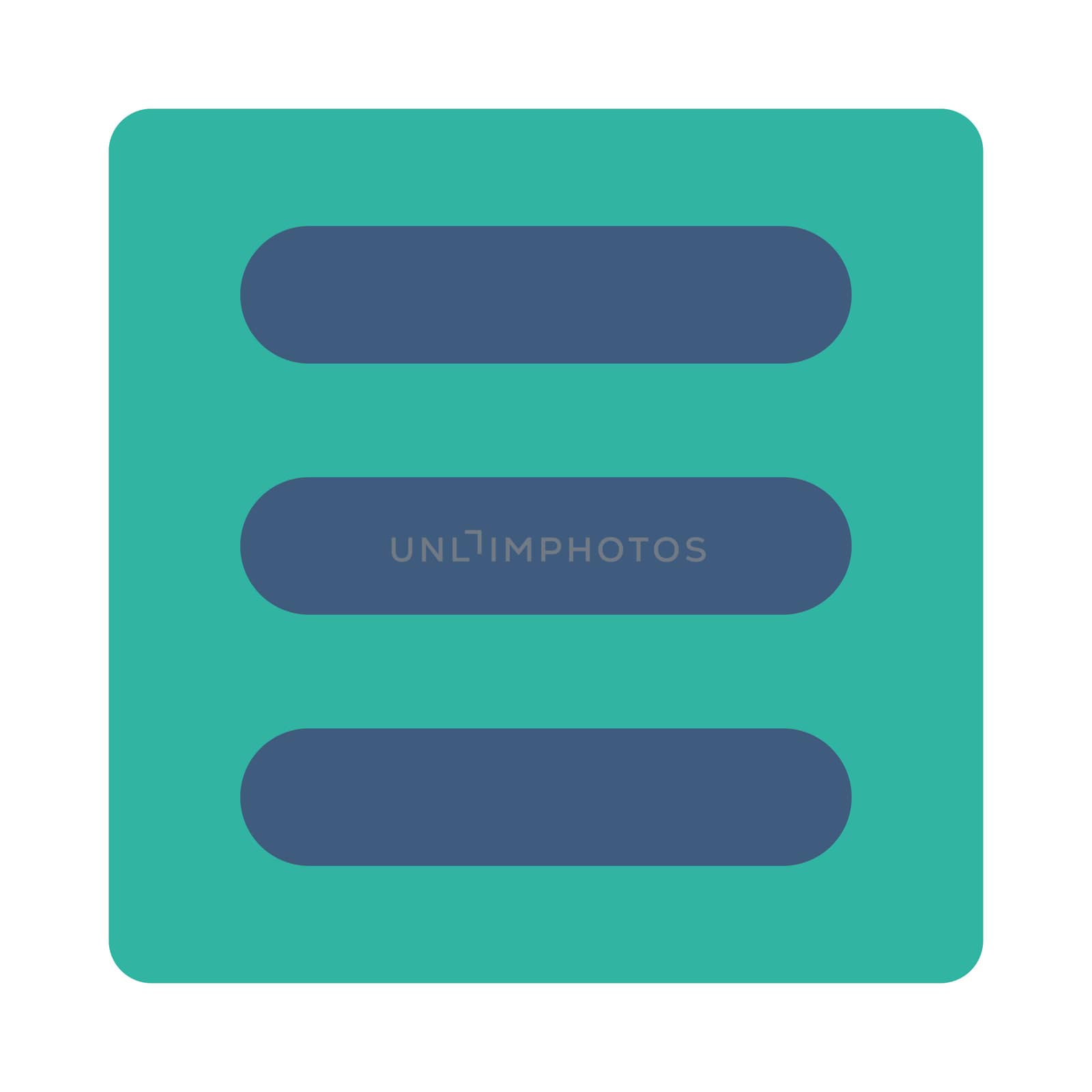Stack icon from Primitive Buttons OverColor Set. This rounded square flat button is drawn with cobalt and cyan colors on a white background.