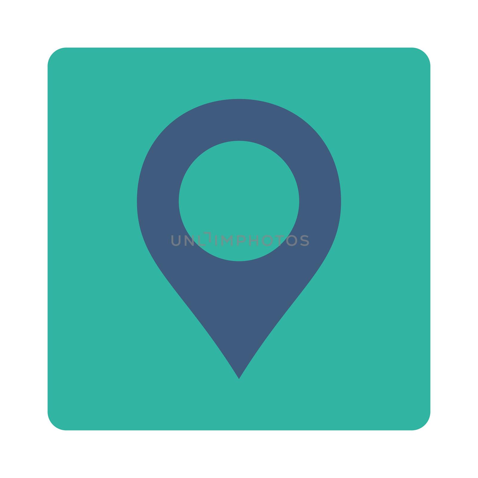 Map Marker icon from Primitive Buttons OverColor Set. This rounded square flat button is drawn with cobalt and cyan colors on a white background.