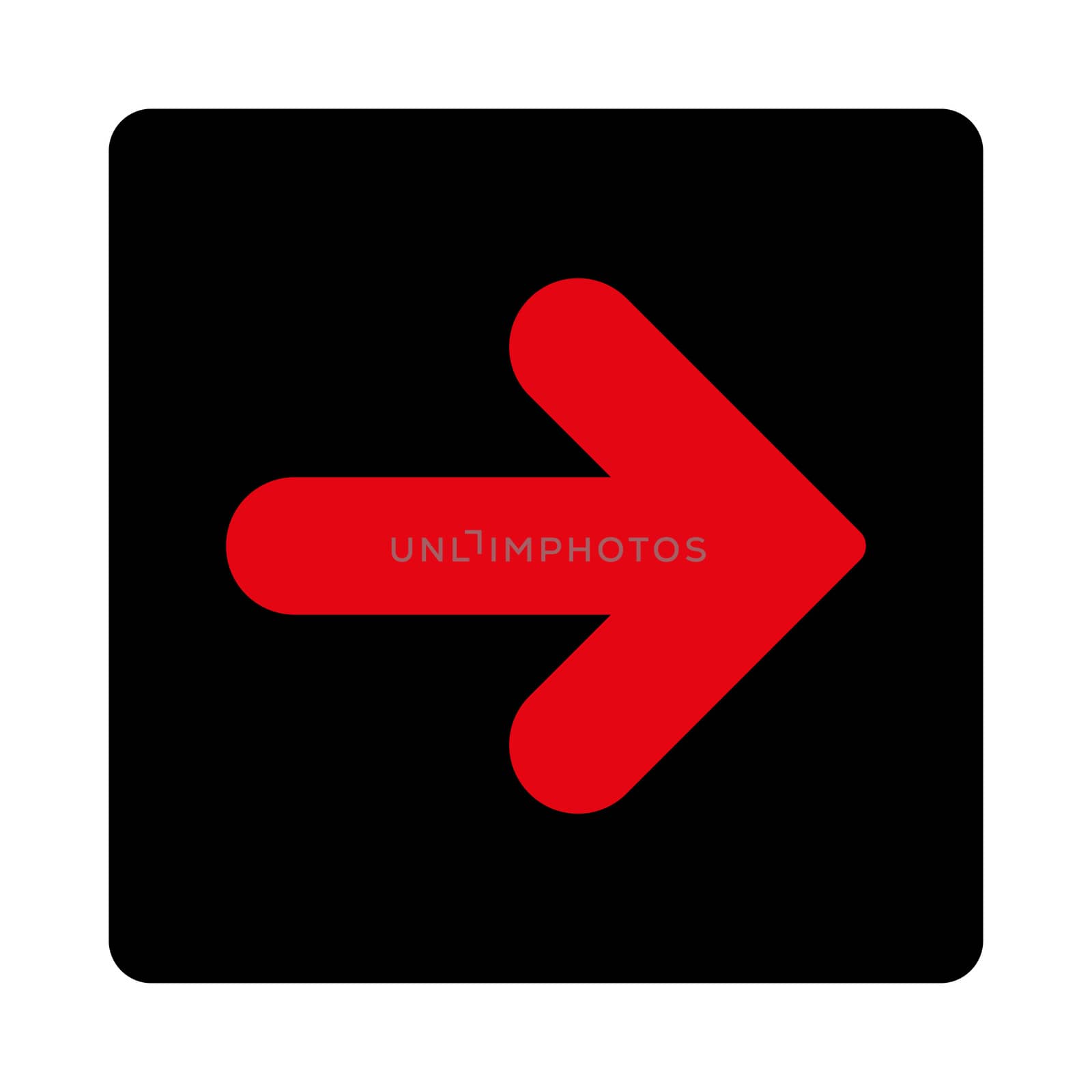 Arrow Right icon from Primitive Buttons OverColor Set. This rounded square flat button is drawn with intensive red and black colors on a white background.