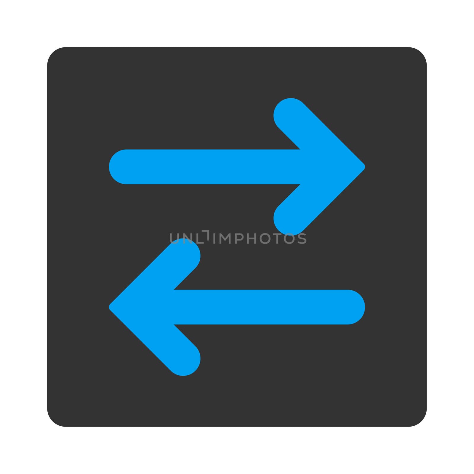 Flip Horizontal icon from Primitive Buttons OverColor Set. This rounded square flat button is drawn with blue and gray colors on a white background.