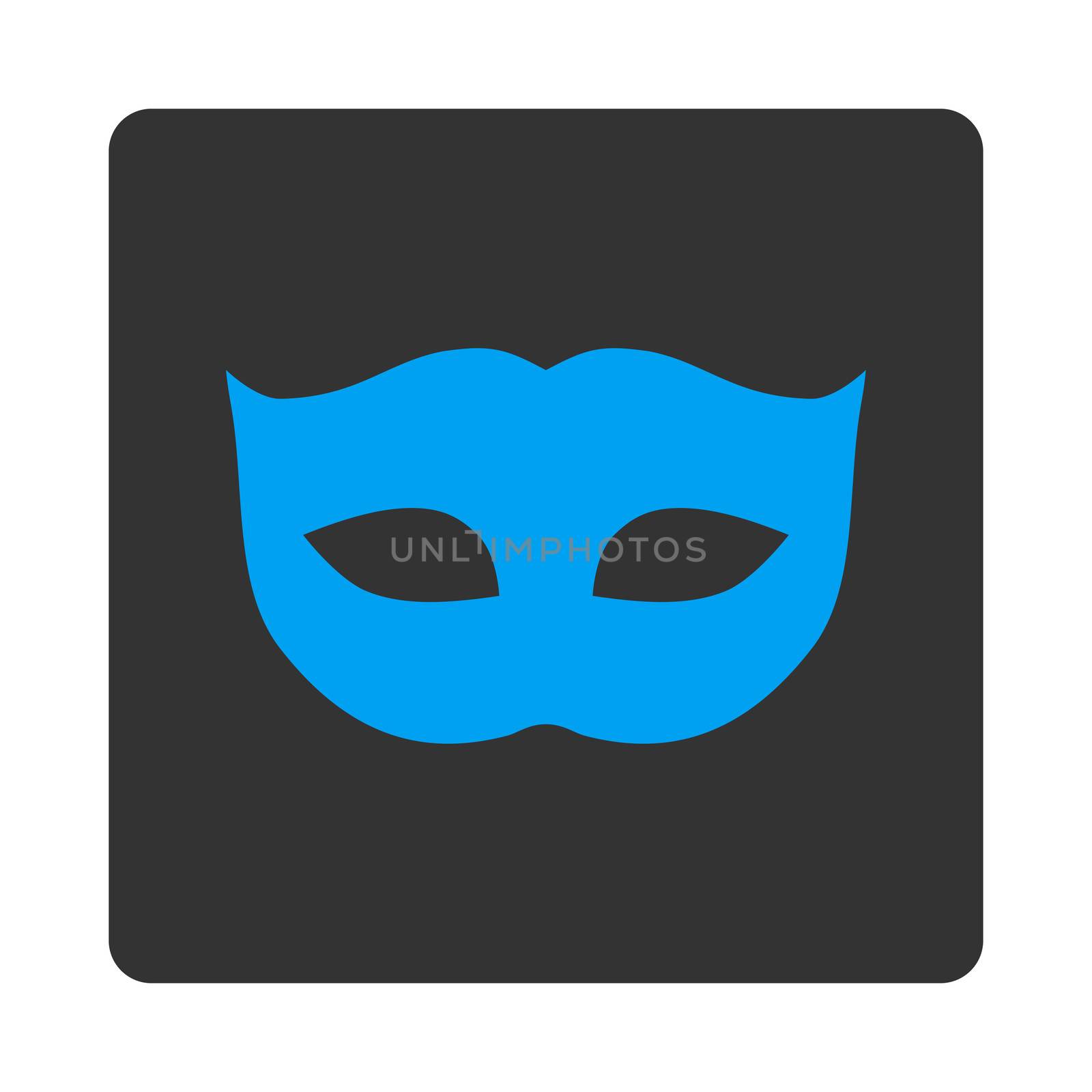 Privacy Mask icon from Primitive Buttons OverColor Set. This rounded square flat button is drawn with blue and gray colors on a white background.