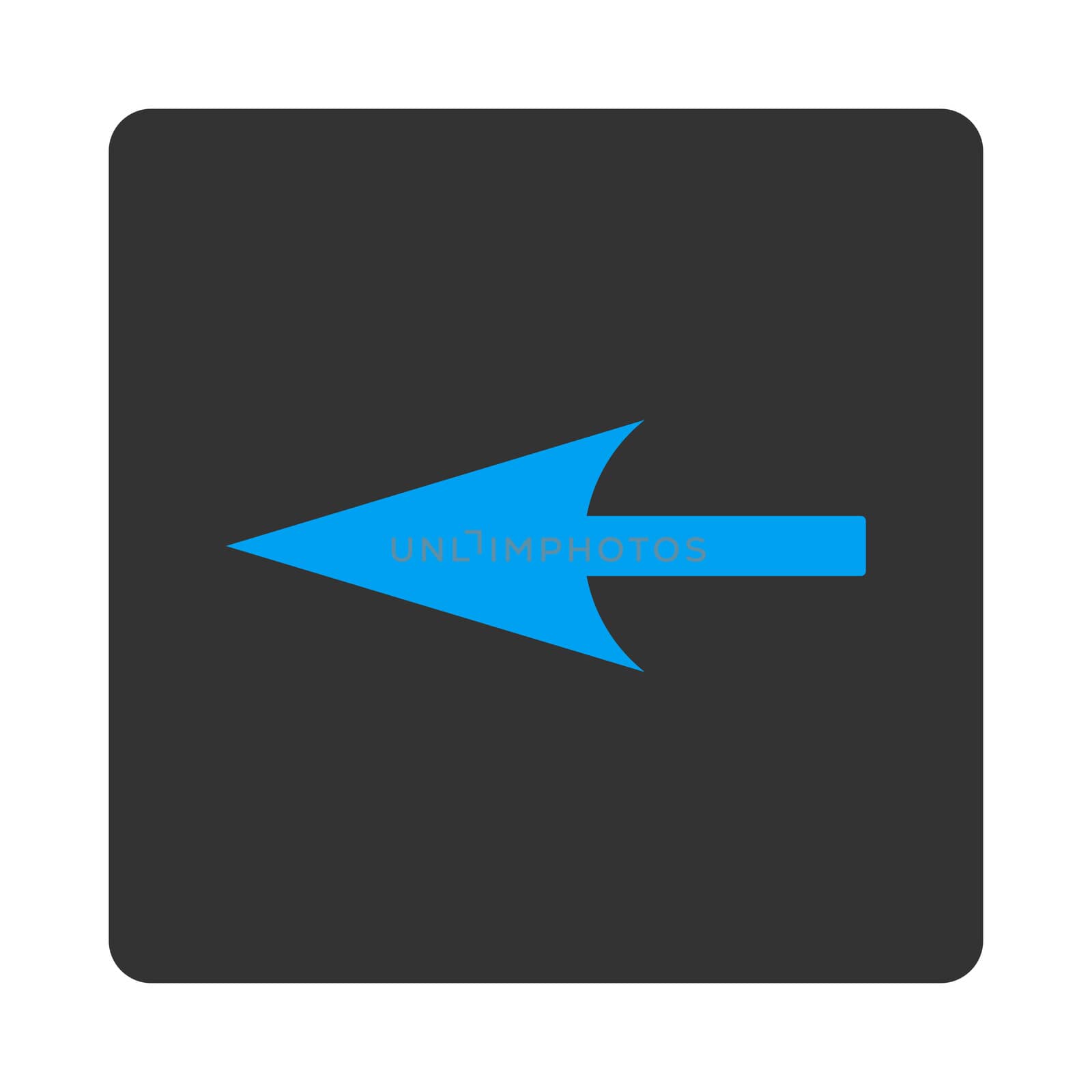 Sharp Left Arrow icon from Primitive Buttons OverColor Set. This rounded square flat button is drawn with blue and gray colors on a white background.