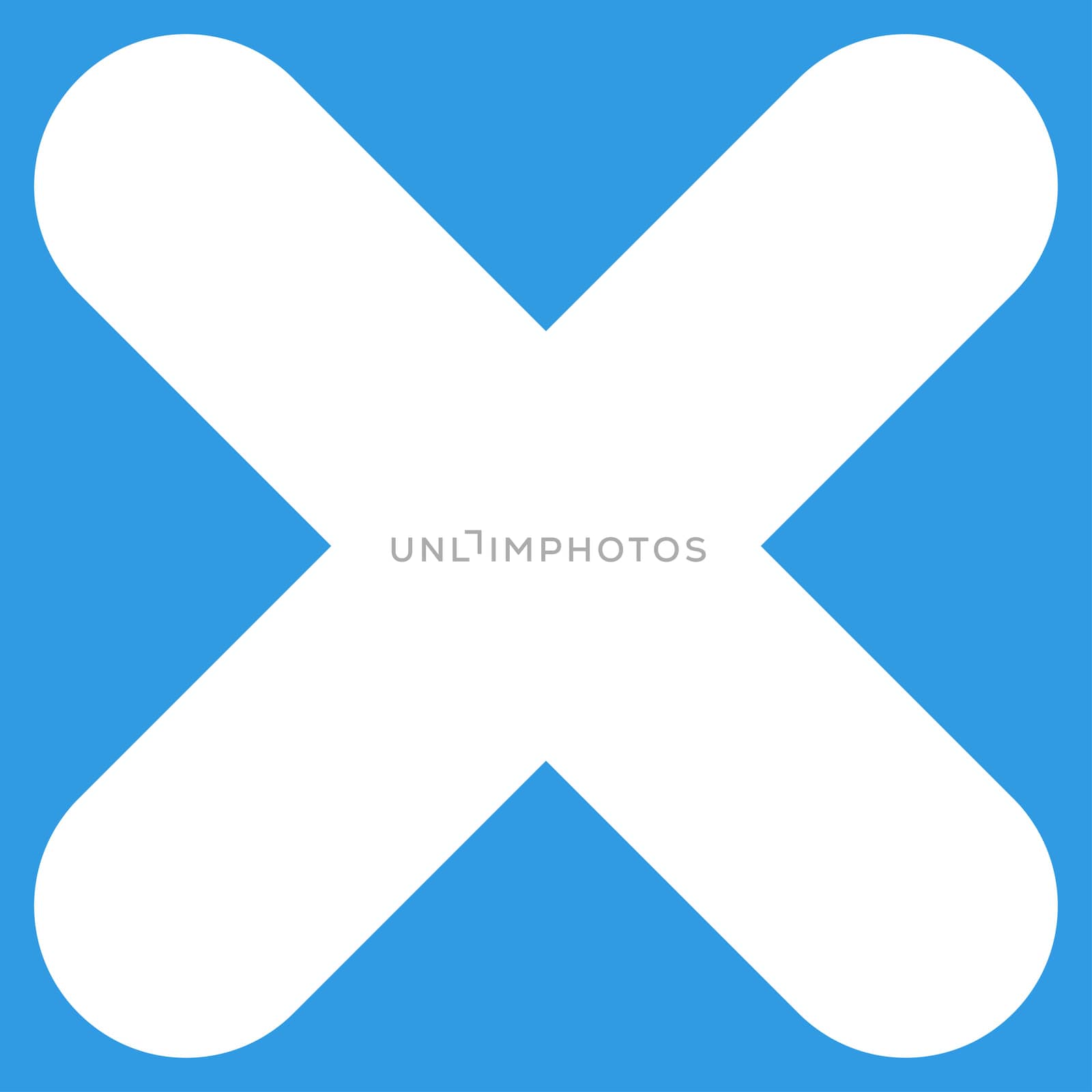 Cancel icon from Primitive Set. This isolated flat symbol is drawn with white color on a blue background, angles are rounded.