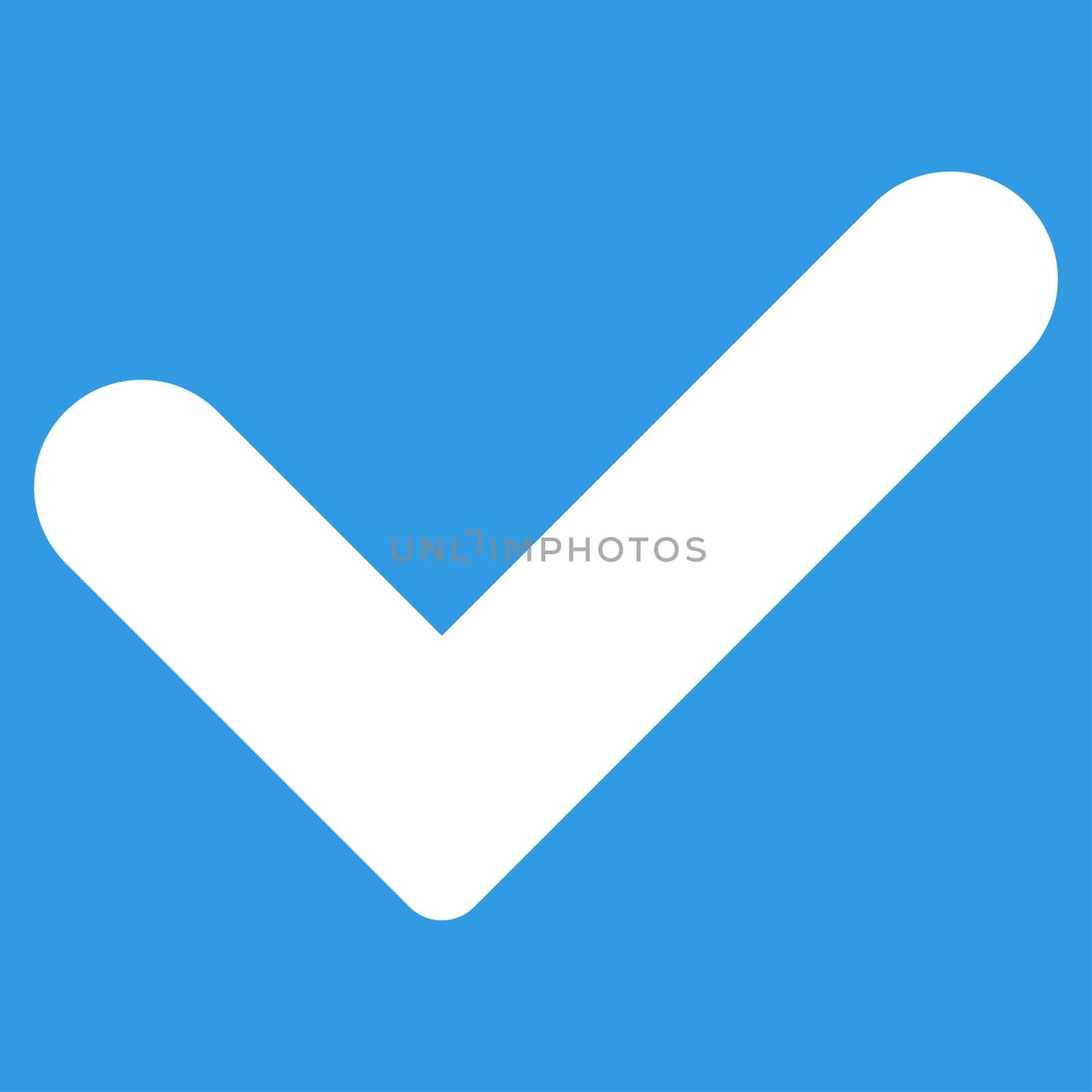 Yes icon from Primitive Set. This isolated flat symbol is drawn with white color on a blue background, angles are rounded.