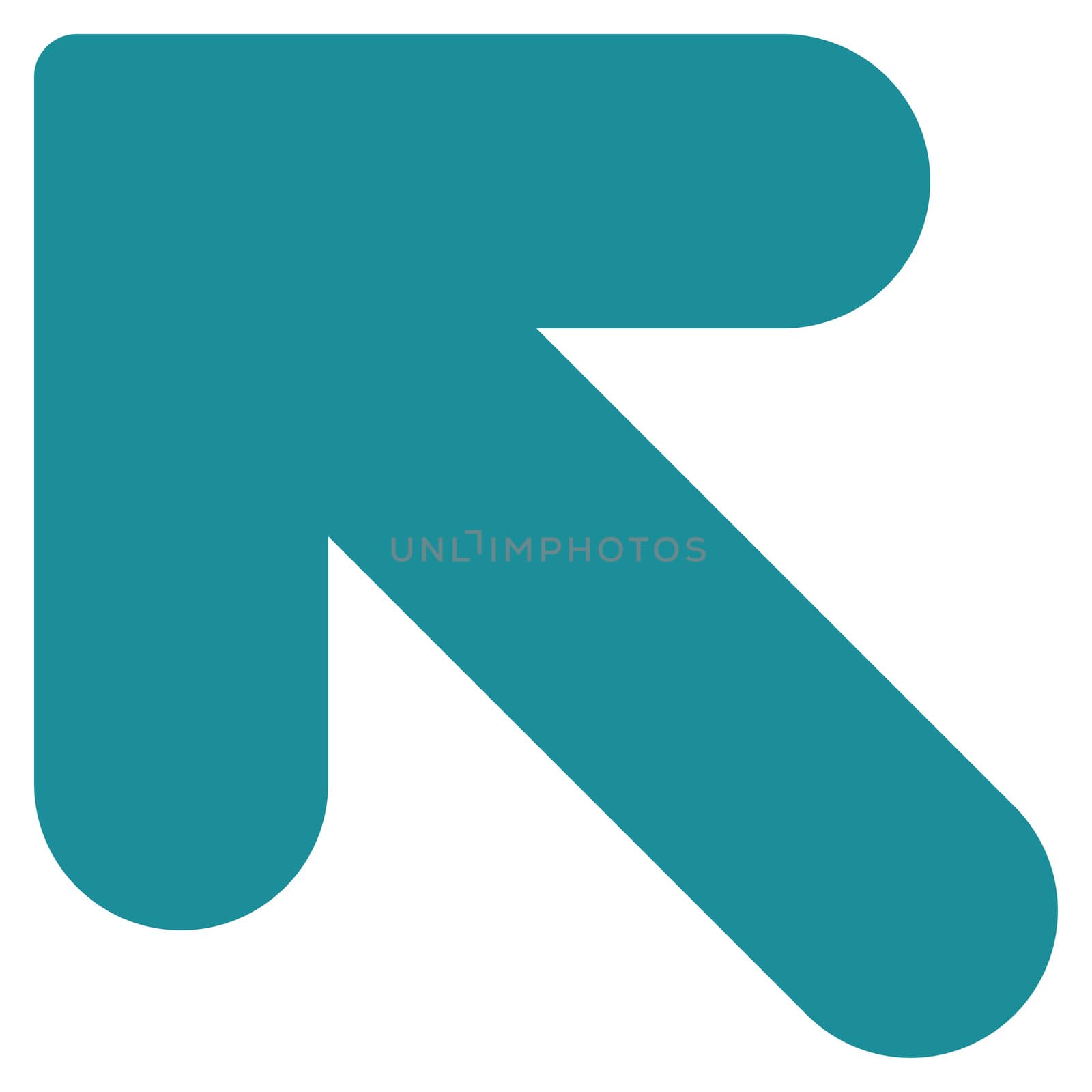 Arrow Up Left icon from Primitive Set. This isolated flat symbol is drawn with soft blue color on a white background, angles are rounded.