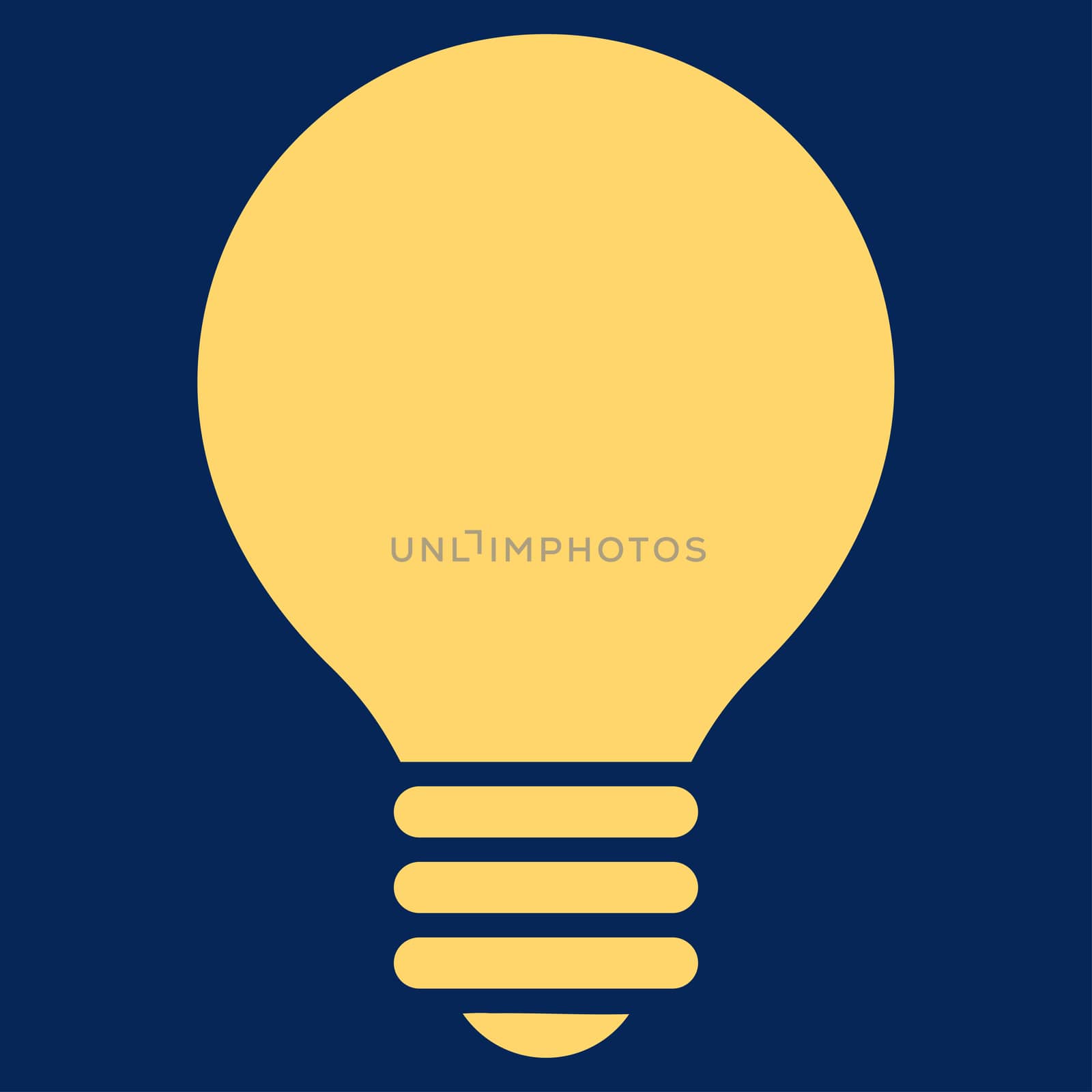 Electric Bulb icon from Primitive Set. This isolated flat symbol is drawn with yellow color on a blue background, angles are rounded.
