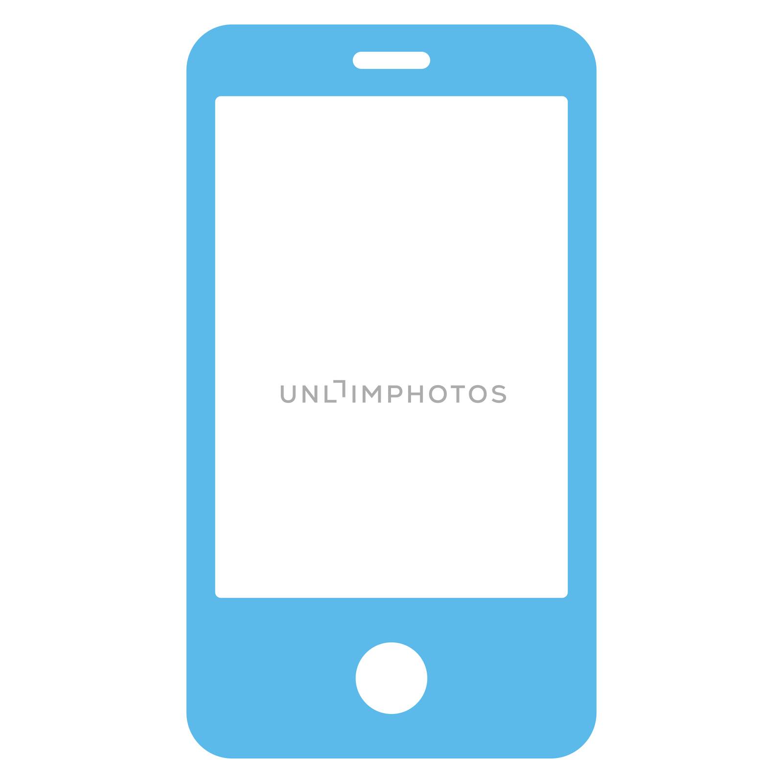 Smartphone icon from Primitive Set. This isolated flat symbol is drawn with blue color on a white background, angles are rounded.