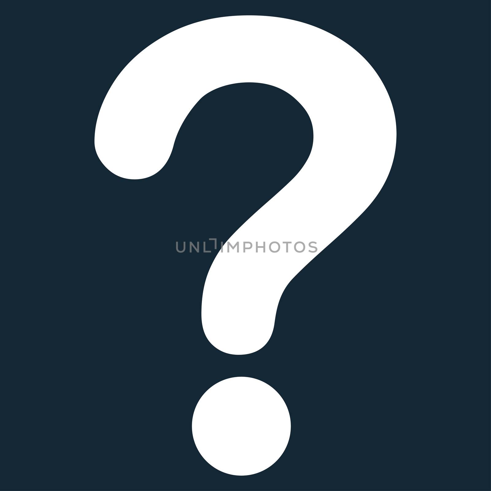 Question icon from Primitive Set. This isolated flat symbol is drawn with white color on a dark blue background, angles are rounded.