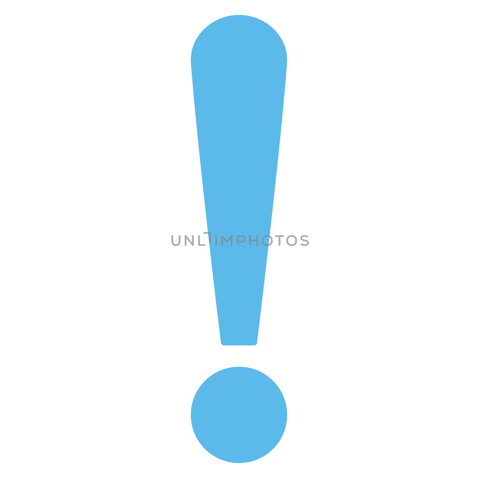 Exclamation Sign icon from Primitive Set. This isolated flat symbol is drawn with blue color on a white background, angles are rounded.