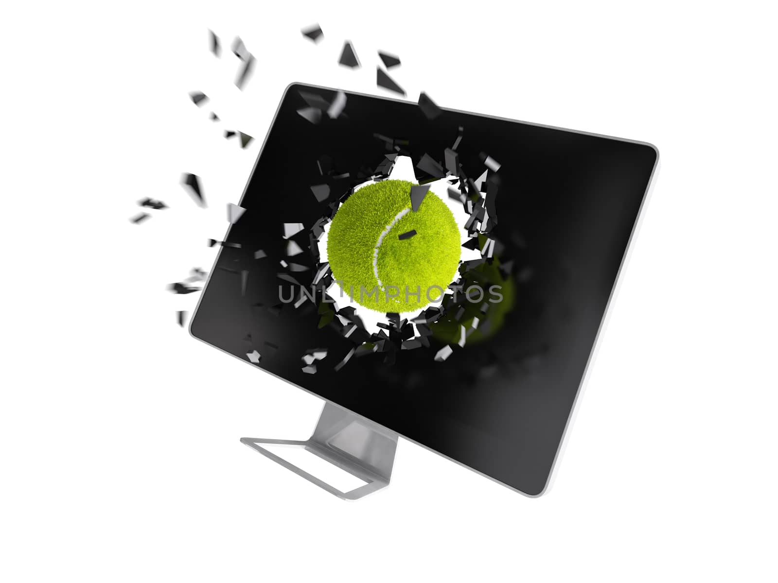 tennis ball destroy computer screen. by teerawit