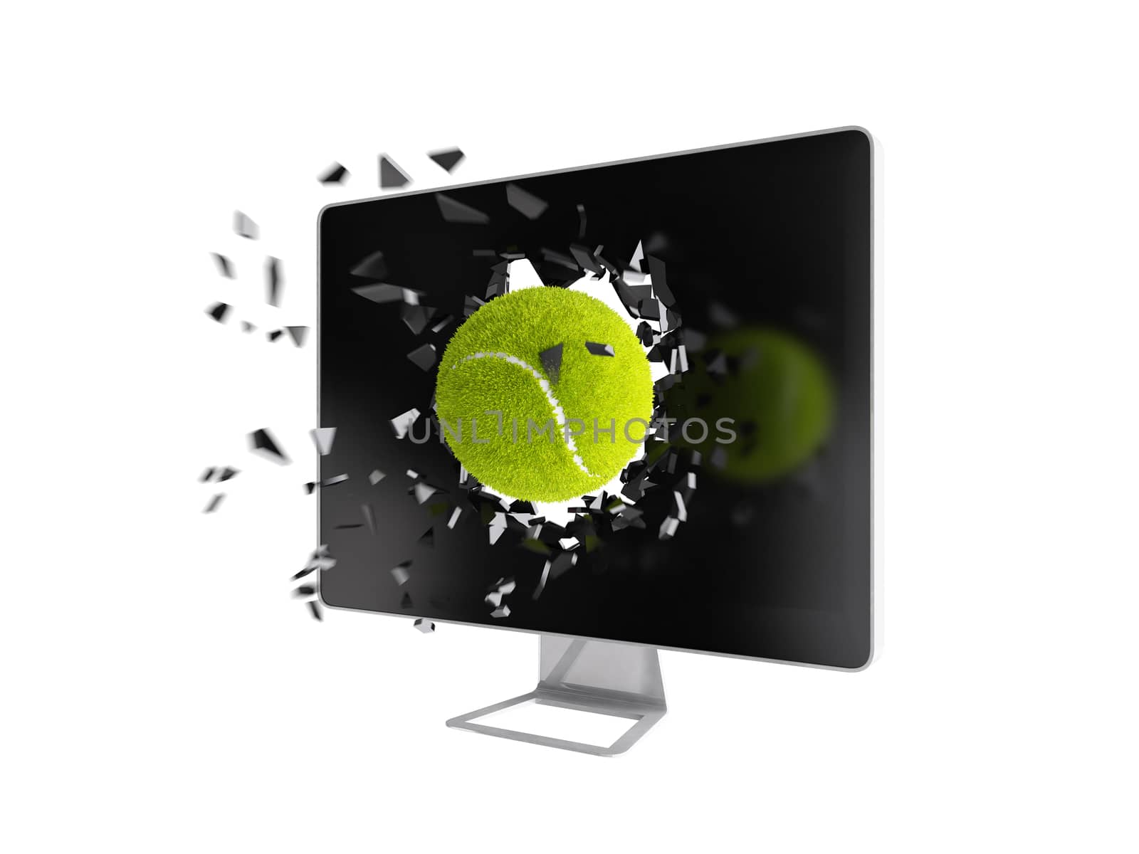 tennis ball destroy computer screen. by teerawit
