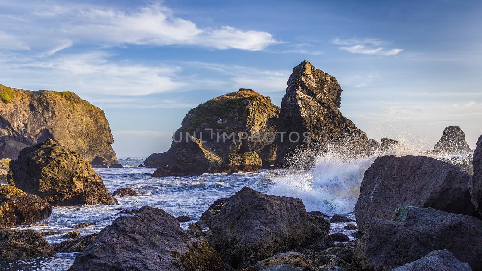 Waves Crashing on a Rocky Coast by backyard_photography