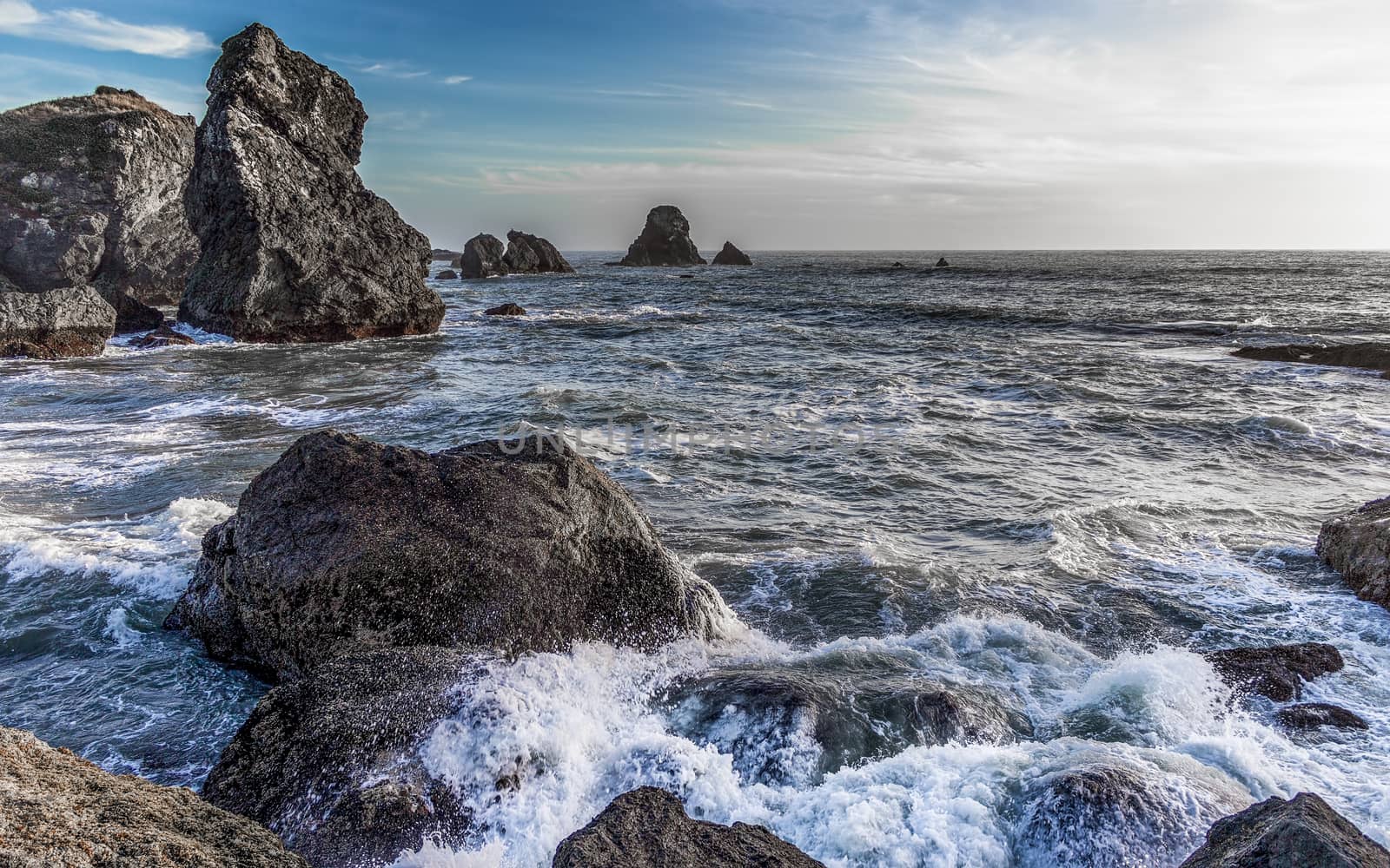 Waves Crashing on a Rocky Coast, Color Image, Landscape
