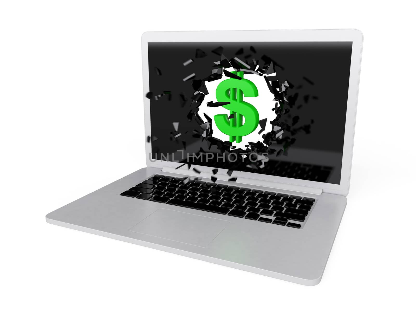 Green dollar sign destroy laptop