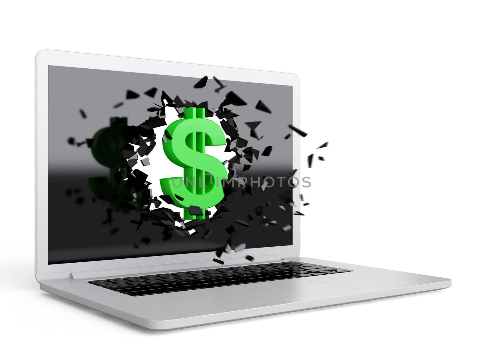 Green dollar sign destroy laptop by teerawit