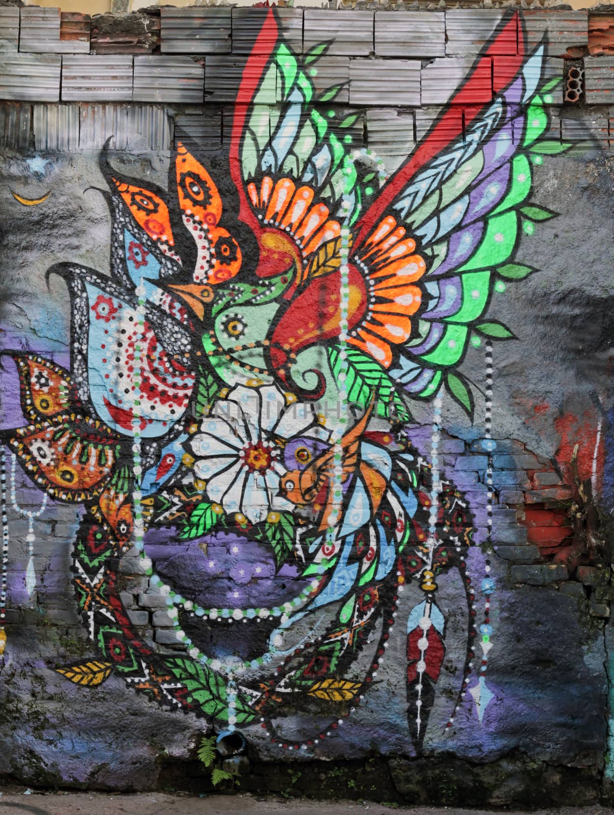 Sao Paulo, Brazil July 18, 2015: Graffiti of unidentified artist on the wall of the Batman alley in Sao Paulo Brazil.