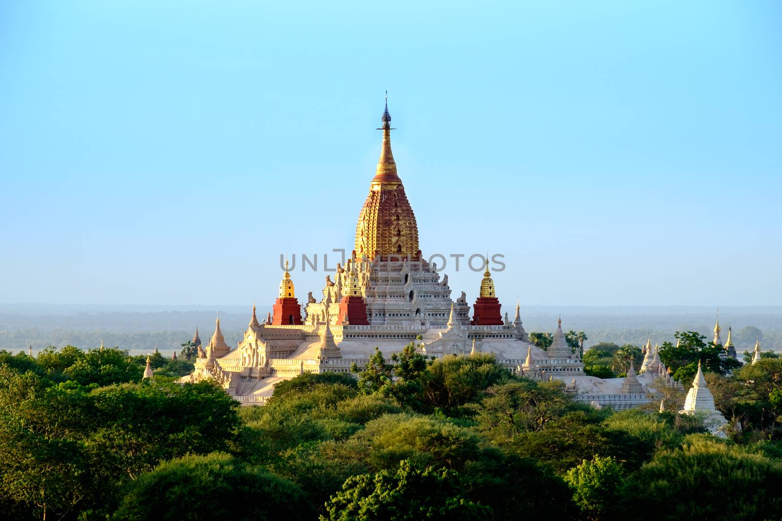 Scenic view of buddhist Ananda temple in old Bagan area, Myanmar (Burma)