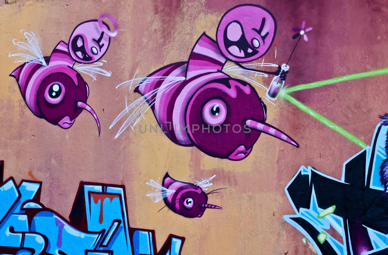 Sao Paulo, Brazil July 18, 2015: Graffiti detail of unidentified artist on the wall of the Batman alley in Sao Paulo Brazil.